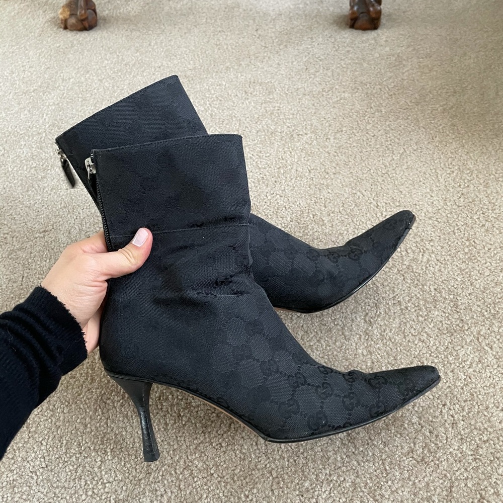 Gucci black monogram boot